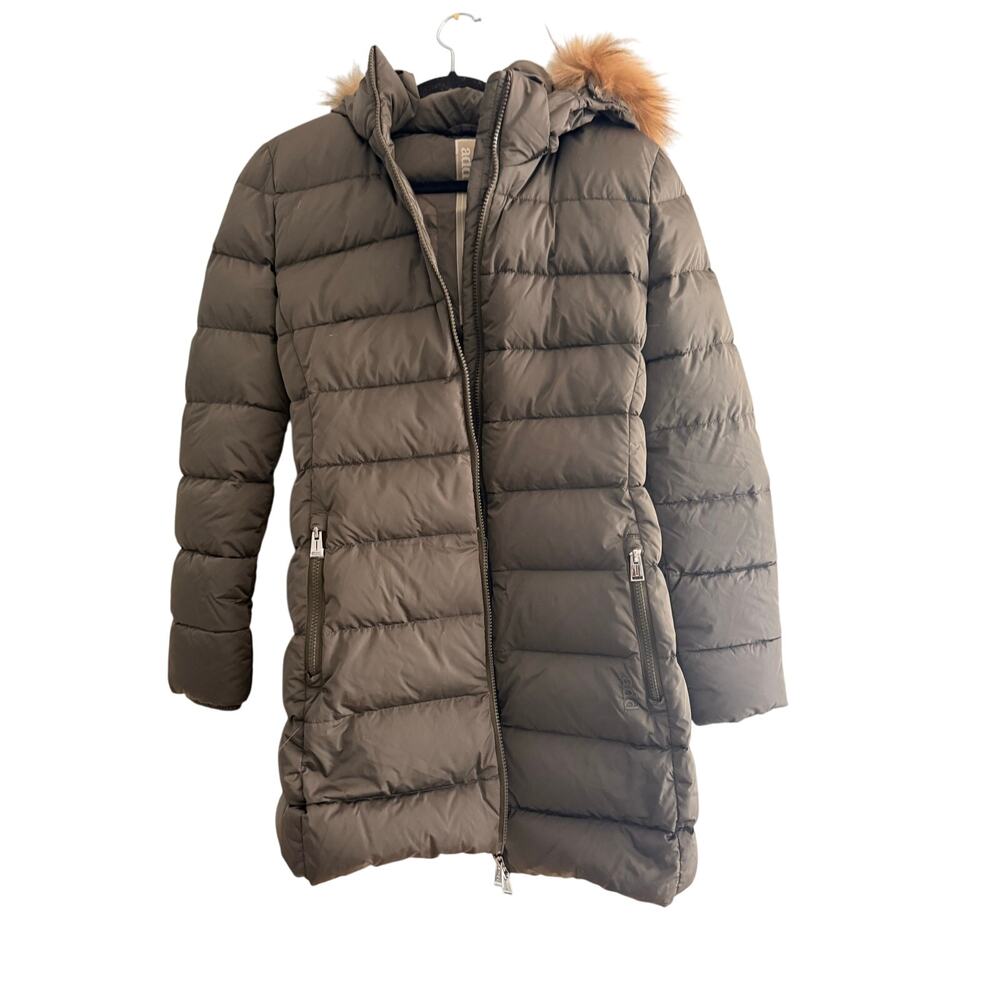 Add Down Green Filled Puffer Coat With Fur Trimmed Hood Size 8